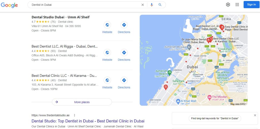 Dubai dentist Google results 
