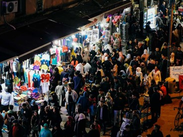 Nighttime shopping at a market in Morocco