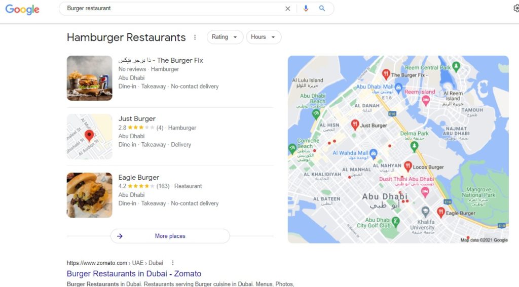 Dubai burger google results 